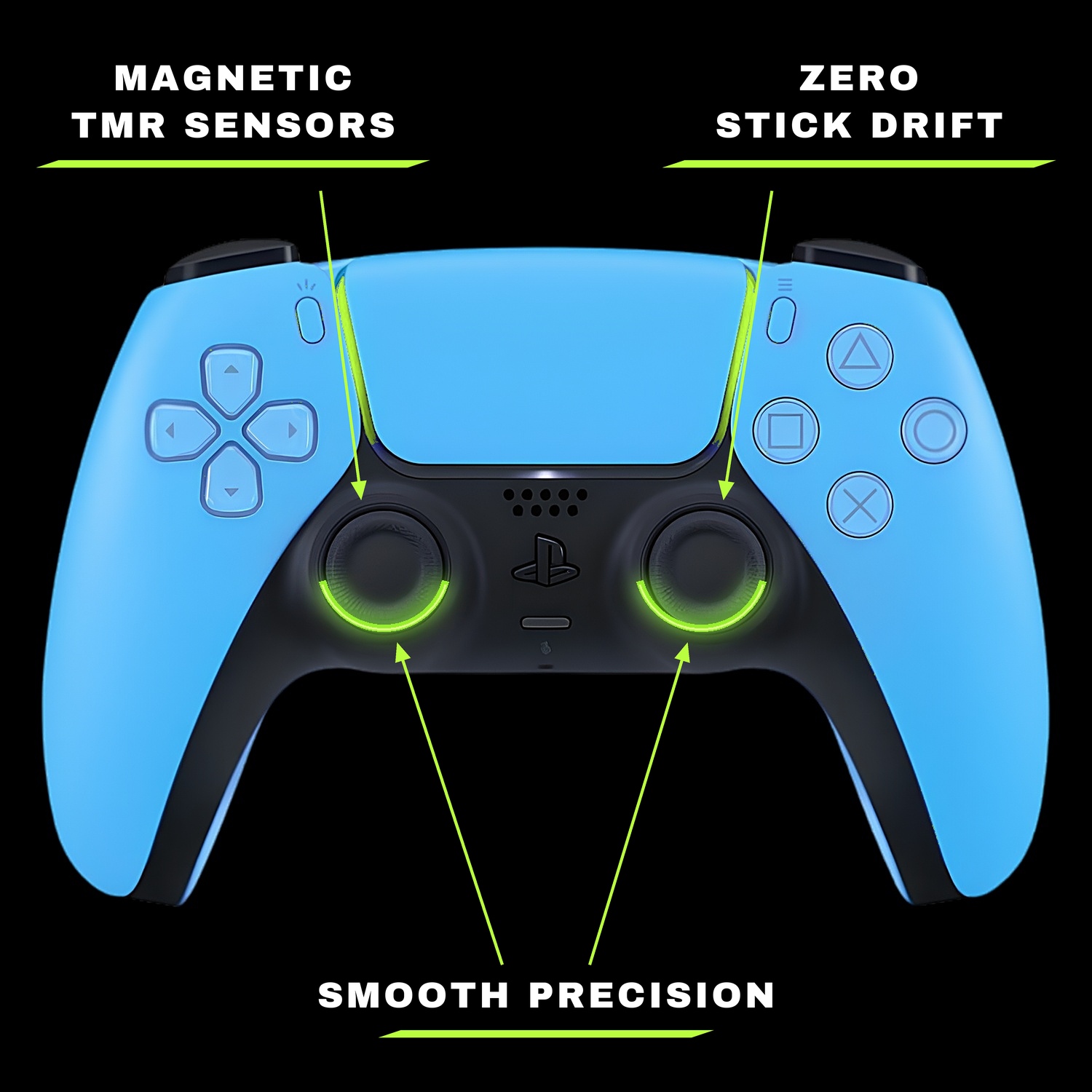 PS5 controller with illuminated TMR anti-drift joysticks