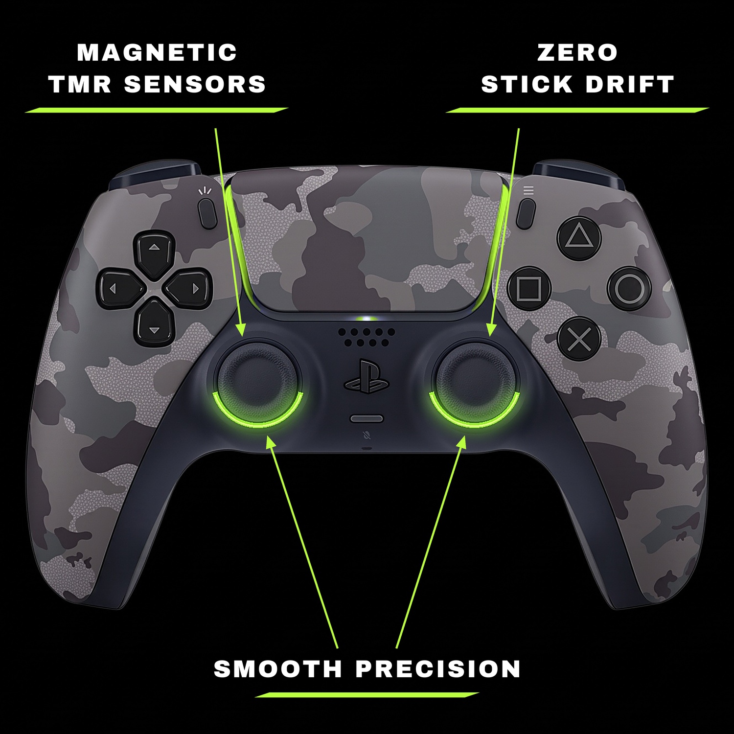 PS5 controller with illuminated TMR anti-drift joysticks