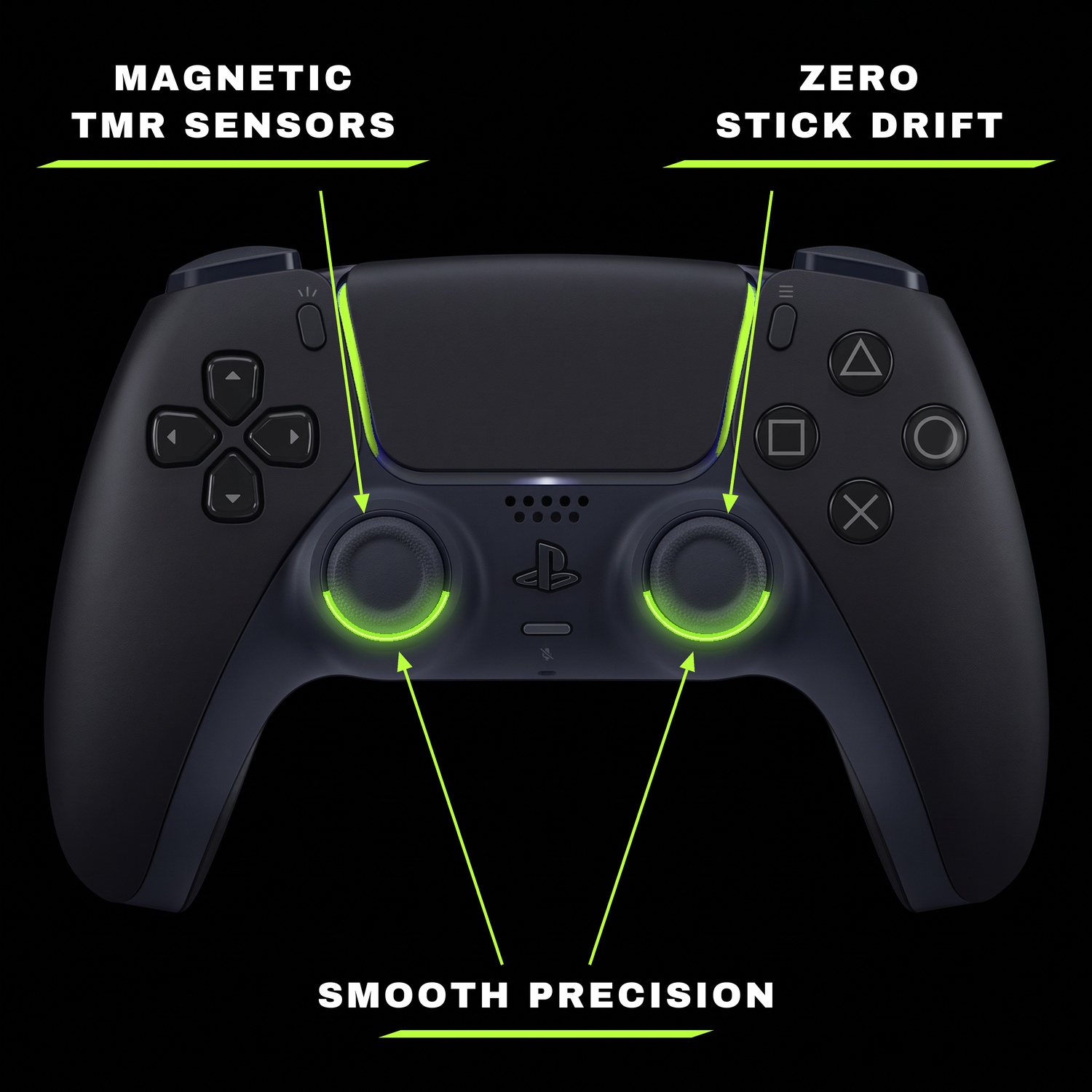 PS5 controller with illuminated TMR anti-drift joysticks