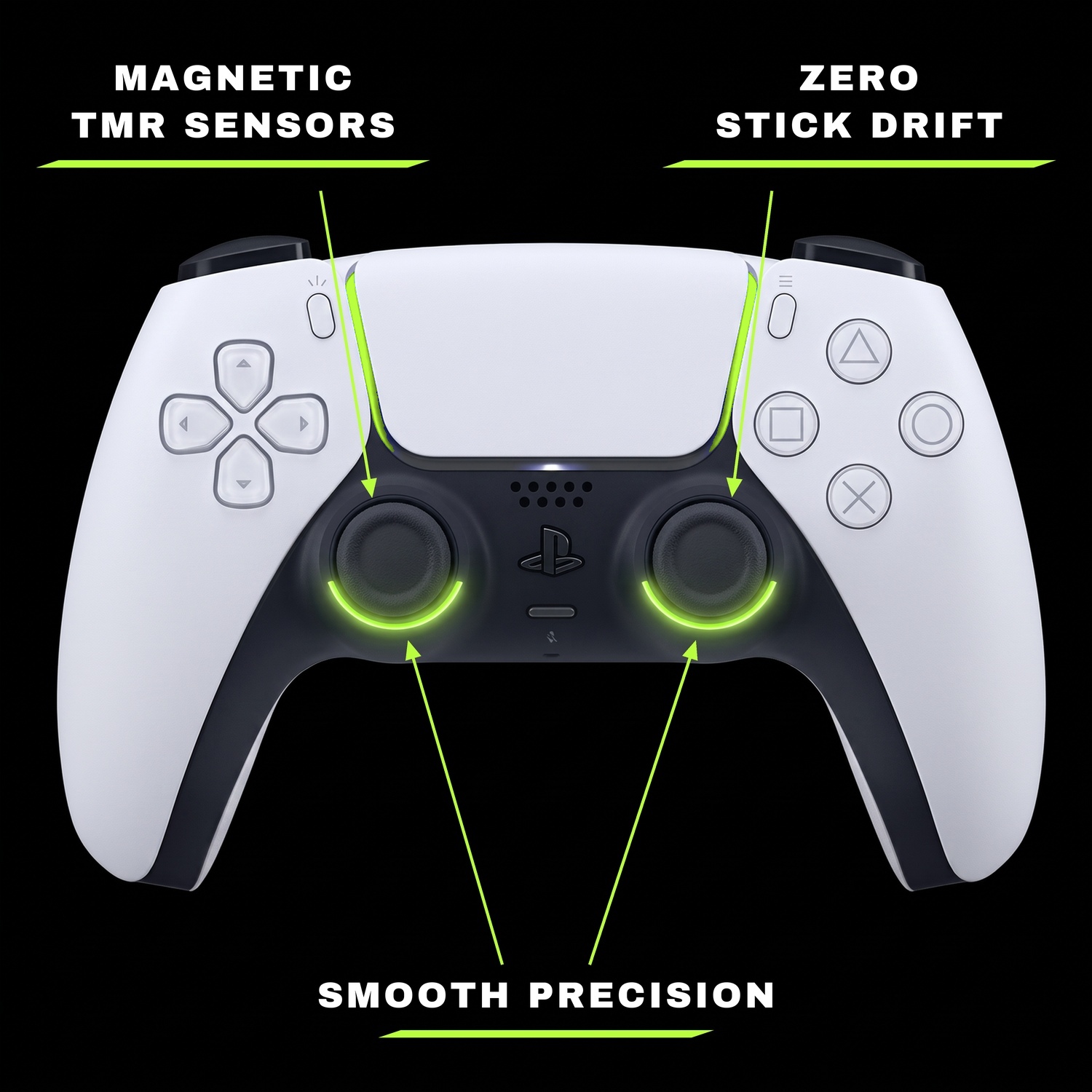 PS5 controller with illuminated TMR anti-drift joysticks